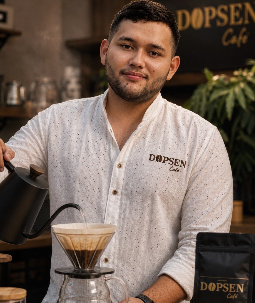 Preparación de café filtrado con un empaque Dopsen Café en primer plano